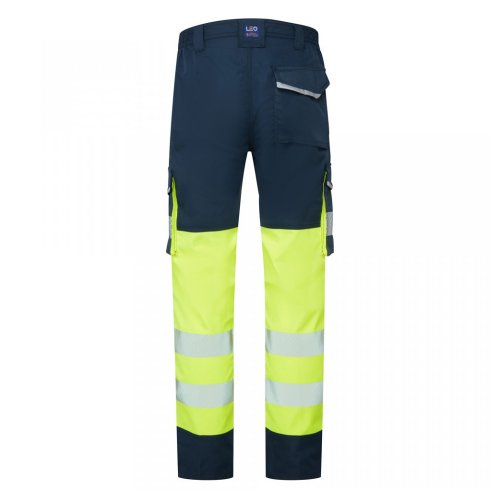 Leo Workwear Winsford Stretch Cargo Trousers Hi-Vis Yellow / Navy