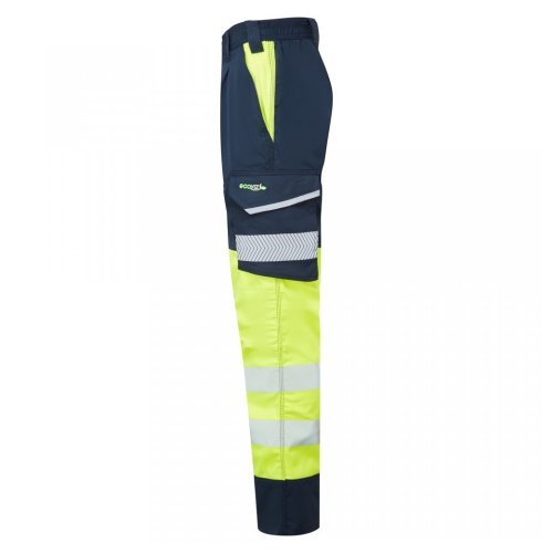 Leo Workwear Winsford Stretch Cargo Trousers Hi-Vis Yellow / Navy