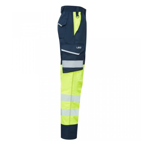 Leo Workwear Winsford Stretch Cargo Trousers Hi-Vis Yellow / Navy
