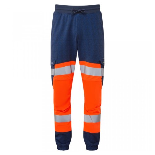 Leo Workwear Hawkridge Class 1 Stretch Trousers Hi-Vis Orange / Navy