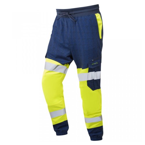 Leo Workwear Hawkridge Class 1 Stretch Trousers Hi-Vis Yellow / Navy