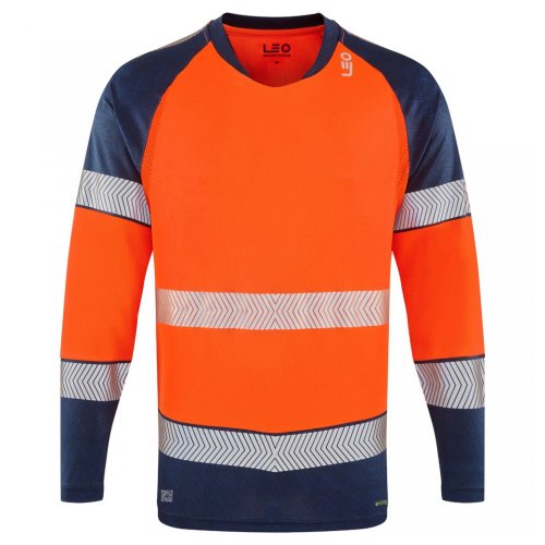 Leo Workwear Ruda Class 2 Long-Sleeved T-Shirt Hi-Vis Orange / Navy