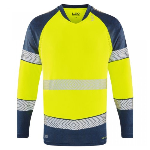 Leo Workwear Ruda Class 2 Long-Sleeved T-Shirt Hi-Vis Yellow / Navy