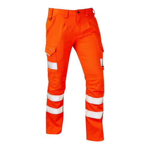 Leo Workwear Bideford Class 1 Orange/Grey Hi Vis Work Trousers