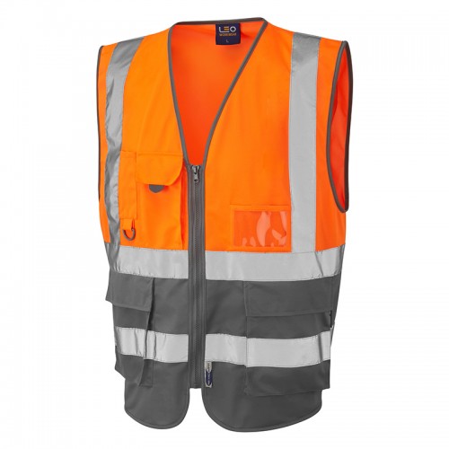 Leo Workwear Lynton Orange/Grey Hi Vis Waistcoat