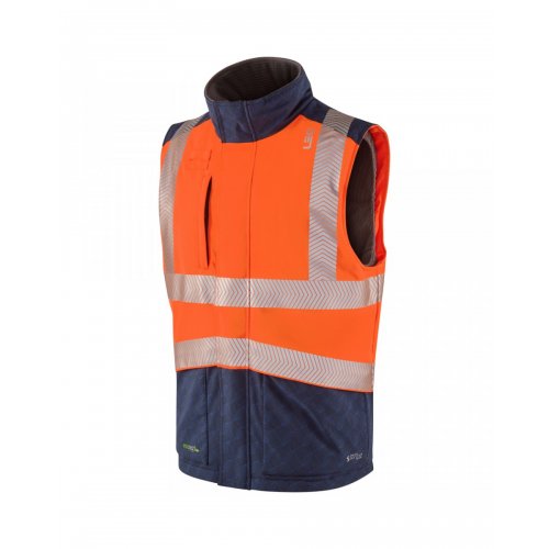 Leo Workwear Halsinger Hi Vis Orange/Navy Class 1 Bodywarmer