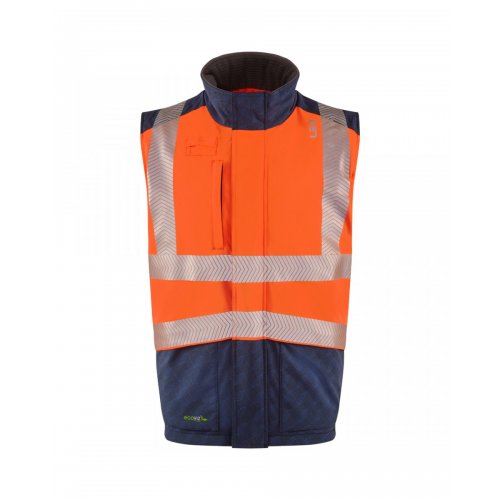 Leo Workwear Halsinger Hi Vis Orange/Navy Class 1 Bodywarmer