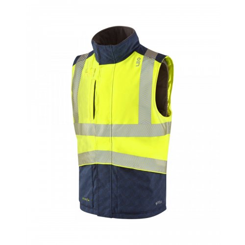 Leo Workwear Halsinger Hi Vis Yellow/Navy Class 1 Bodywarmer