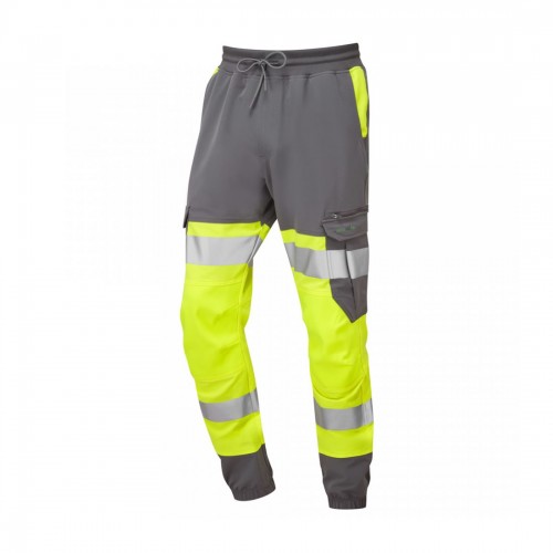 Leo Workwear Hawkridge Yellow Grey Hi Vis Jogging Trousers