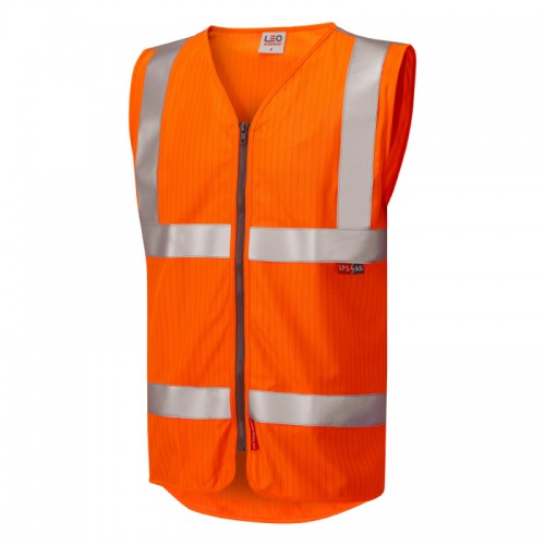 Leo Workwear Jacobstowe Orange Hi Vis Zip Waistcoat