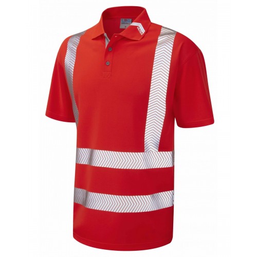 Leo Workwear Broadsands Class 2 Red Hi Vis Polo Shirt