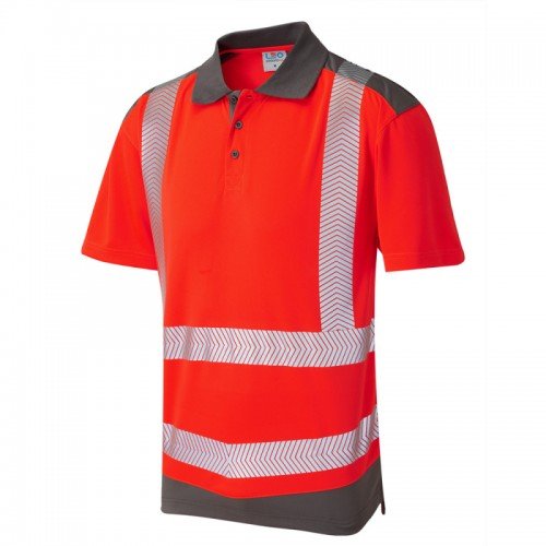 Leo Workwear Peppercombe Coolviz Plus Red/Grey Polo Shirt