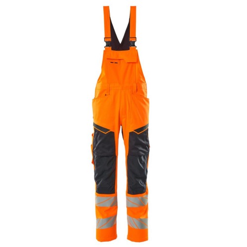 Mascot Accelerate 19569 Bib & Brace With Kneepad Pockets Hi-Vis Orange Dark Navy