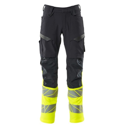 Mascot Accelerate 19879 Trousers With Kneepad Pockets Dark Navy Hi-Vis Yellow