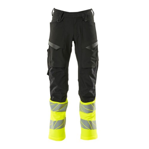 Mascot Accelerate 19879 Trousers With Kneepad Pockets Black Hi-Vis Yellow