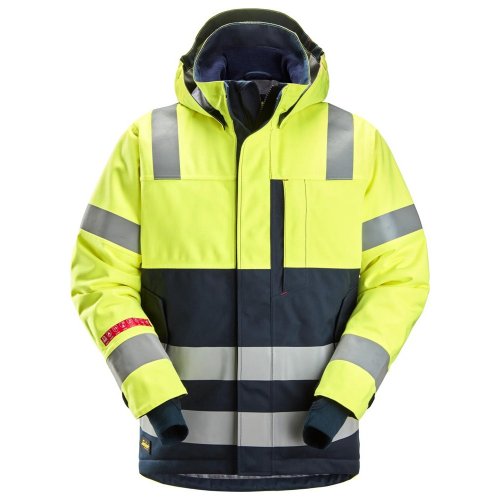Snickers 1162 ProtecWork Waterproof Class 3 Hi-Vis Yellow Insulated Hooded Jacket