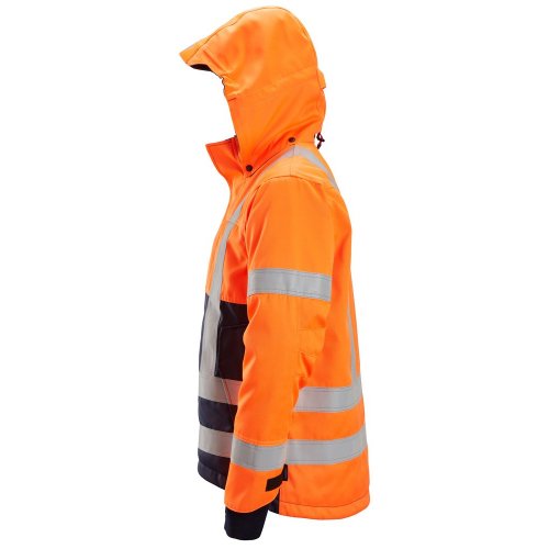 Snickers 1164 ProtecWork Waterproof Class 3 Hi-Vis Orange Insulated Hooded Jacket