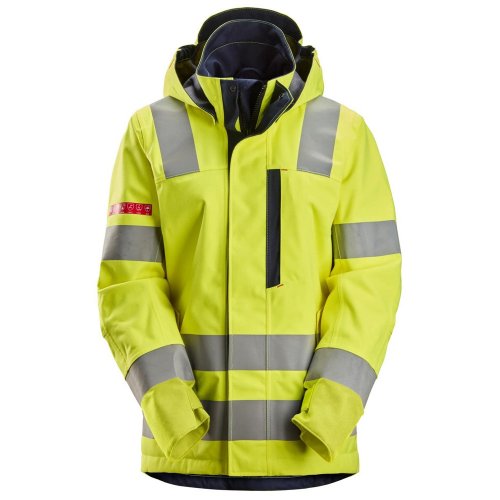 Snickers 1368 ProtecWork Women's Waterproof Class 3 Hi-Vis Yellow Shell Hooded Jacket