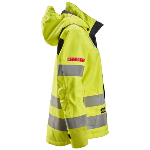 Snickers 1368 ProtecWork Women's Waterproof Class 3 Hi-Vis Yellow Shell Hooded Jacket
