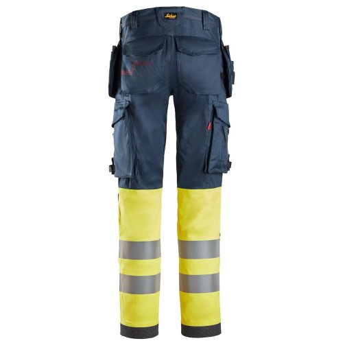 Snickers 6274 ProtecWork Class 1 Hi-Vis Yellow / Navy Stretch Trousers Holster Pockets