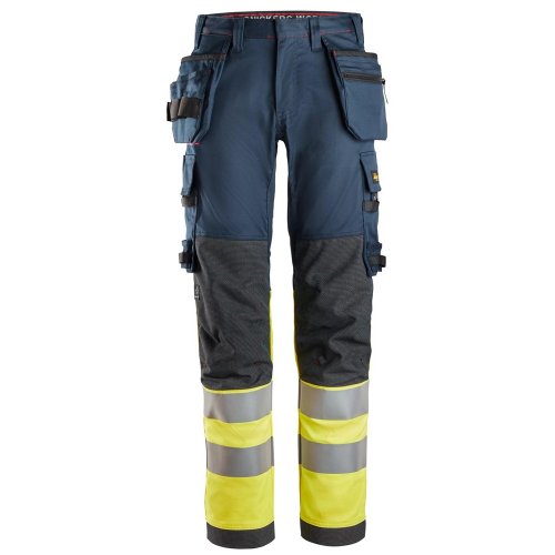 Snickers 6274 ProtecWork Class 1 Hi-Vis Yellow / Navy Stretch Trousers Holster Pockets