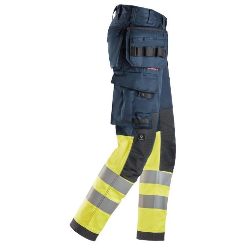 Snickers 6274 ProtecWork Class 1 Hi-Vis Yellow / Navy Stretch Trousers Holster Pockets
