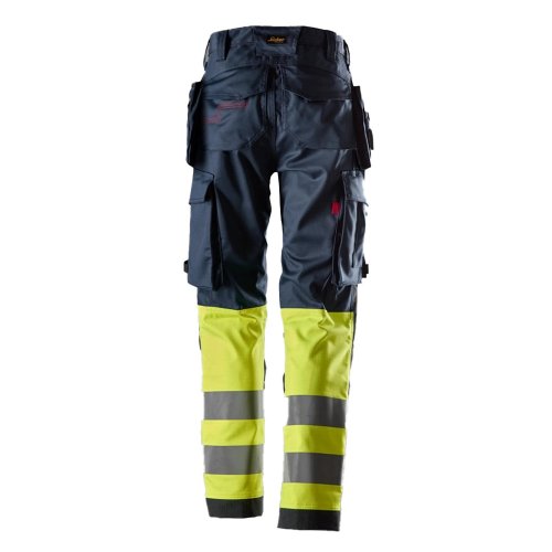 Snickers 6767 ProtecWork Women's Class 1 Hi-Vis Yellow / Navy Stretch Trousers Holster Pockets