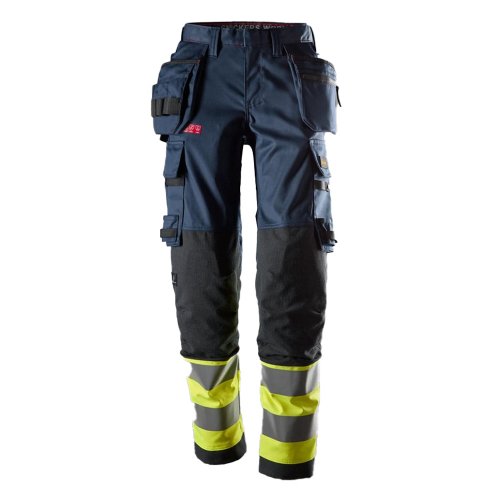 Snickers 6767 ProtecWork Women's Class 1 Hi-Vis Yellow / Navy Stretch Trousers Holster Pockets