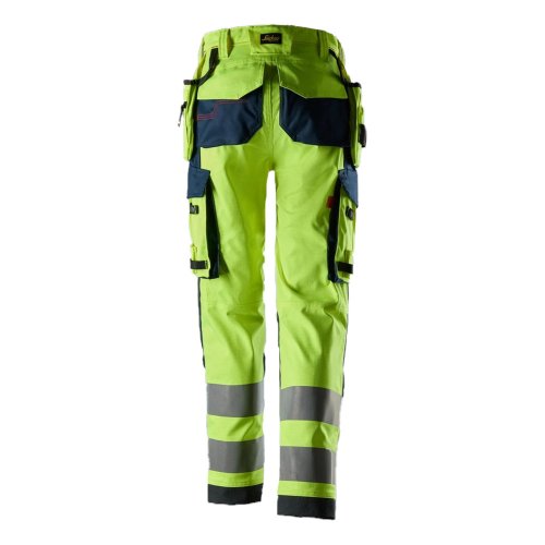 Snickers 6768 ProtecWork Women's Class 2 Hi-Vis Yellow / Navy Stretch Trousers Holster Pockets