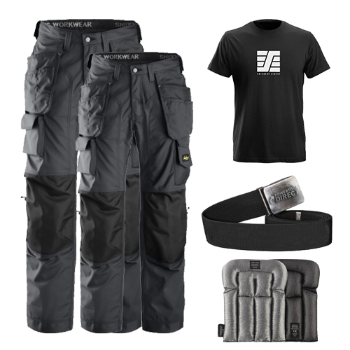 Snickers 3223 Trousers x2 Plus Snickers 9118 Kneepads & SD T-Shirt & PTD Belt