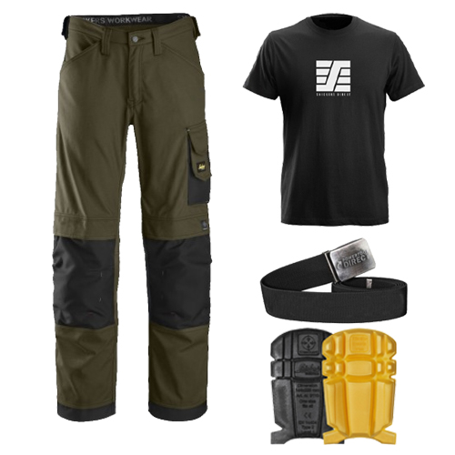 Snickers 3314 Trousers Plus Snickers 9110 Kneepads & SD T-Shirt & PTD Belt