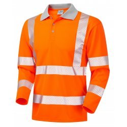 Leo Workwear Barricane Class 3 Orange Hi Vis Long Sleeve Polo Shirt