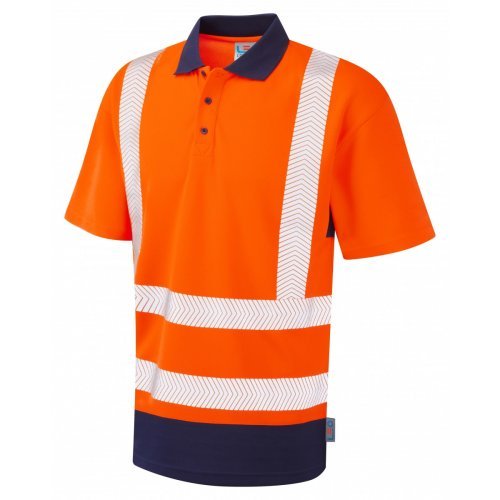 Leo Workwear Mortehoe Class 2 Orange/Navy Hi Vis Polo Shirt