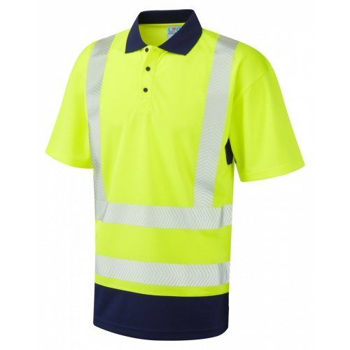 Leo Workwear Mortehoe Class 2 Yellow/Navy Hi Vis Polo Shirt