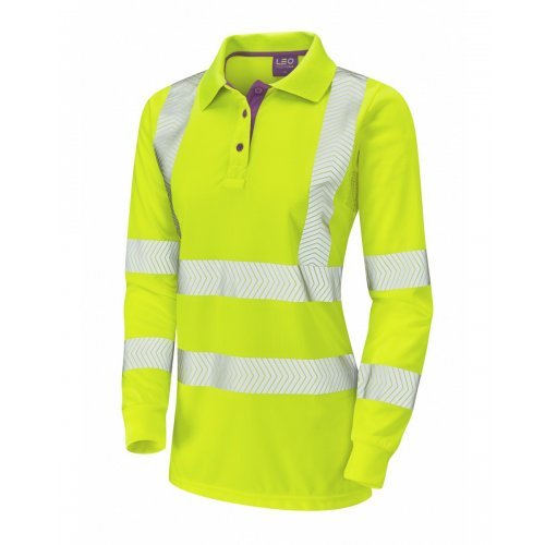 Leo Workwear Pollyfield Class 2 Yellow CoolViz Ladies Sleeved Polo Shirt