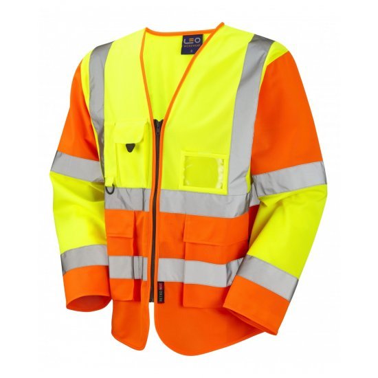 Leo Workwear Wrafton Class 3 Yellow/Orange Superior Sleeved Waistcoat