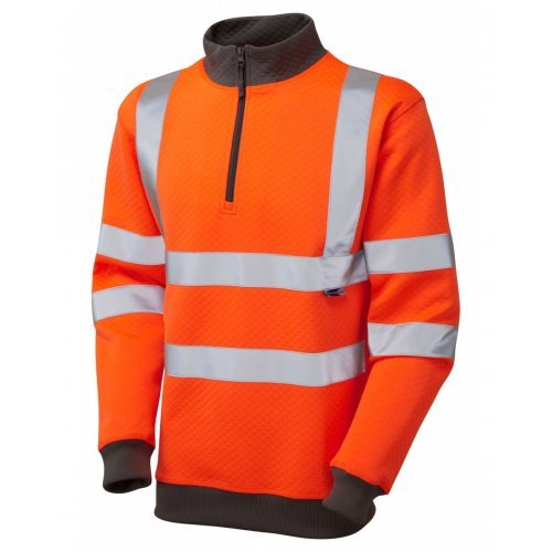 Leo Workwear Brynsworthy Class 3 GO/RT Orange Hi Vis 1/4 Zip Sweatshirt