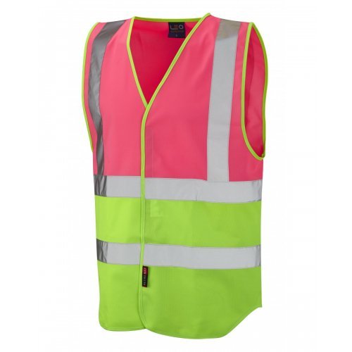 Leo Workwear Pilton Pink/Lime Hi Vis Reflective Waistcoat
