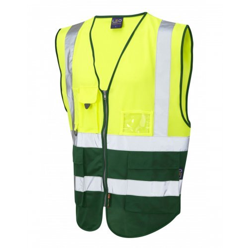 Leo Workwear Lynton Class 1 Hi Vis Yellow/Bottle Superior Waistcoat