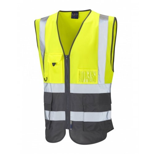 Leo Workwear Lynton Class 1 Hi Vis Yellow/Grey Superior Waistcoat