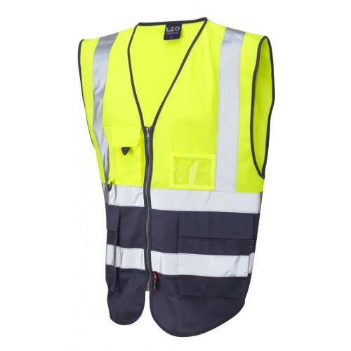 Leo Workwear Lynton Class 1 Hi Vis Yellow Navy Superior Waistcoat