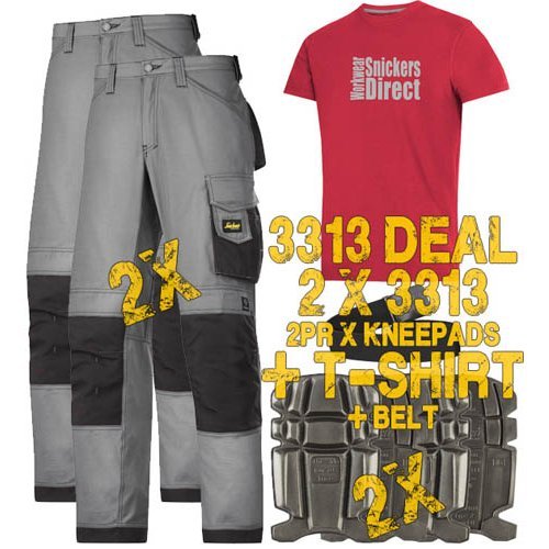 Snickers 3313 Trousers x2 Plus Snickers 9110 Kneepads & SD T-Shirt & PTD Belt