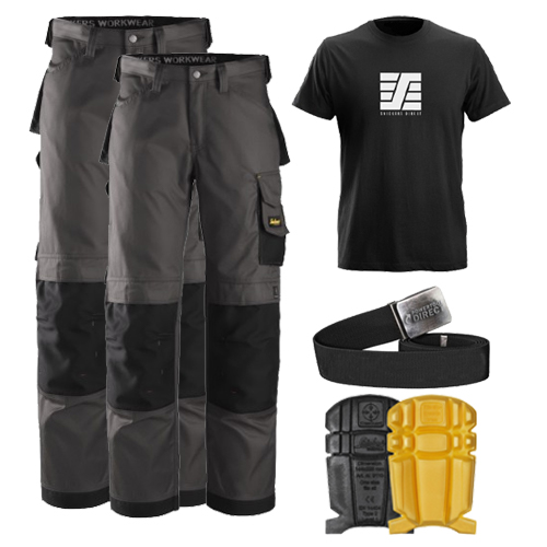 Snickers 2 x 3312 Trousers Plus SD T-Shirt & Knee Pads, A PTD Belt